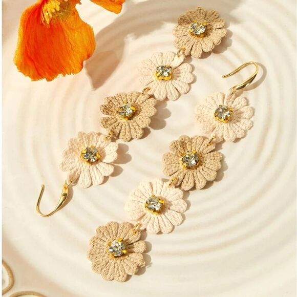 Boho Daisy Chain Crochet Earrings - Picture 2 of 3